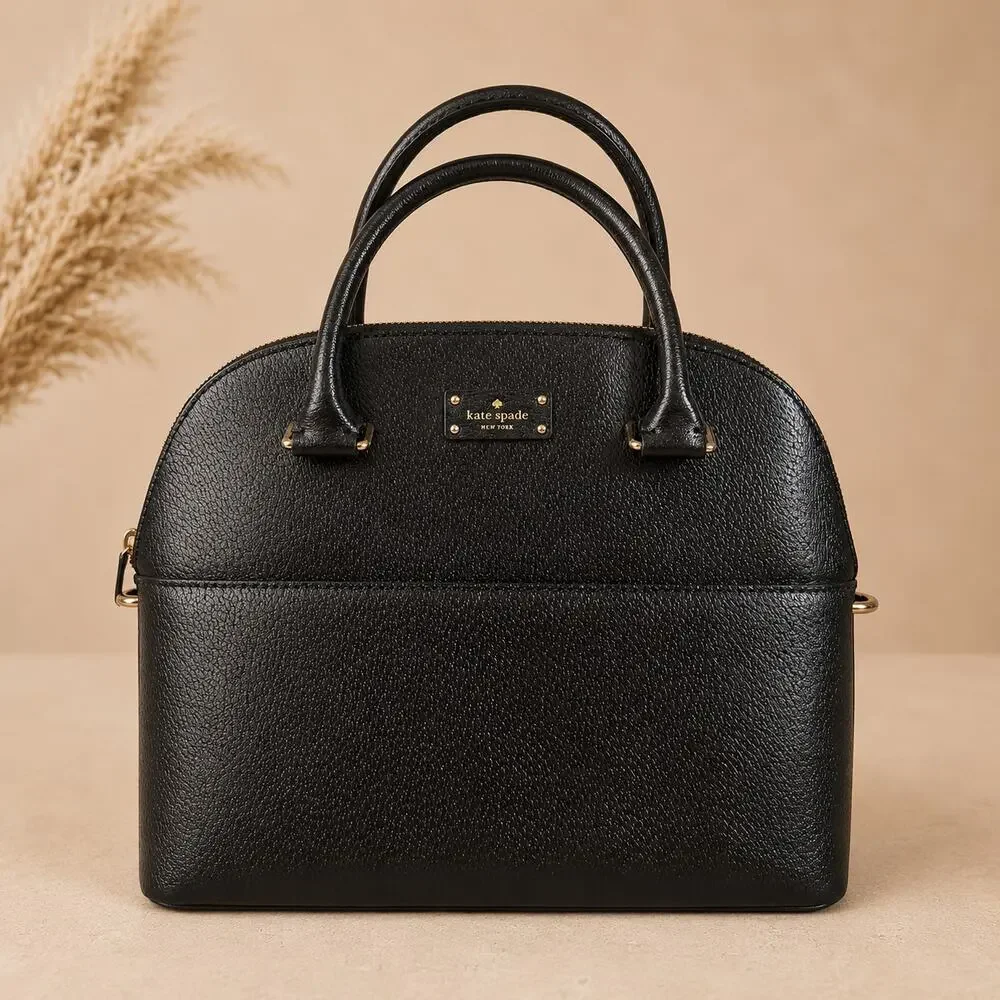 Kate Spade New York Black Pebbled Leather Dome Satchel Top Handle - Picture 1 of 6